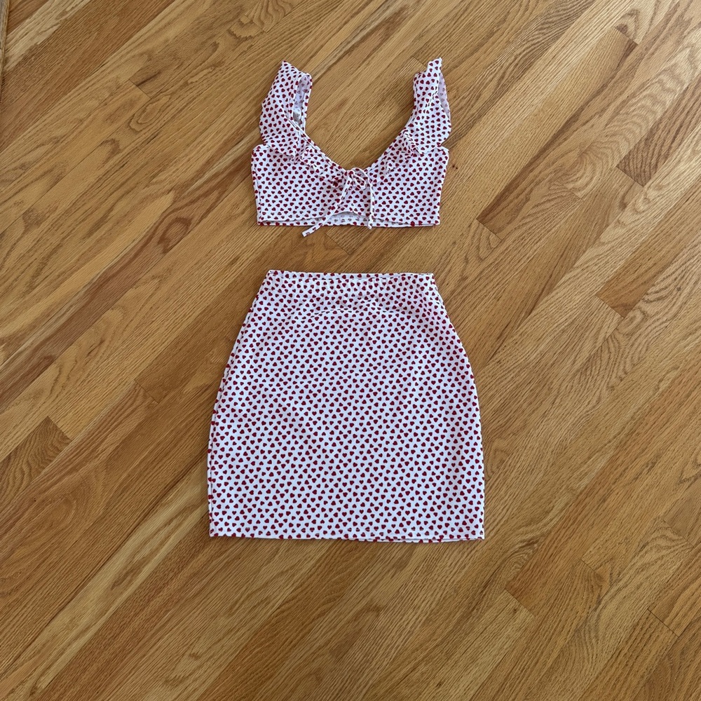Valentine’s Day top Crop top skirt set heart print